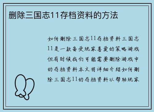 删除三国志11存档资料的方法